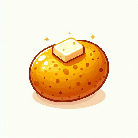 Illustration of a round bread with cheese on a white background.のイラスト素材