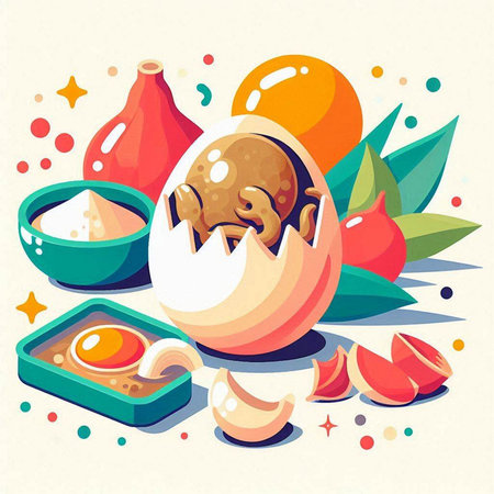 Eggs and ingredients for cooking. Vector illustration in cartoon style.のイラスト素材