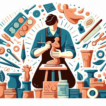 Pottery workshop. Art and craft concept. Vector illustration in flat styleのイラスト素材