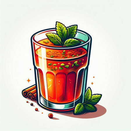 Cocktail with mint, cinnamon and ice. Vector illustration.のイラスト素材