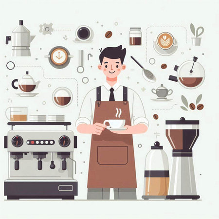 Coffee shop, cafe, restaurant, barista, barista. Vector illustrationのイラスト素材