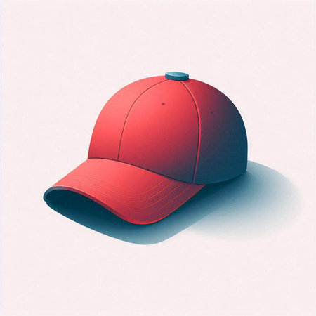Red baseball cap with shadow on white background. Vector illustration. Side view.のイラスト素材