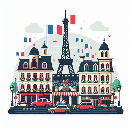 Eiffel tower in Paris, France. Vector illustration in flat styleのイラスト素材