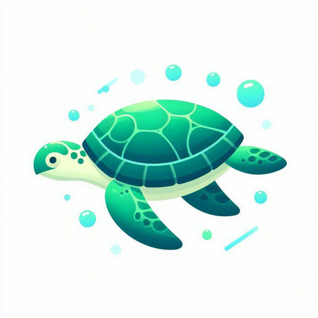 Green turtle on a white background. Vector illustration in cartoon style.のイラスト素材