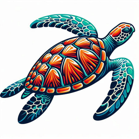Vector illustration of a sea turtle isolated on a white background. Design element for poster, card,...