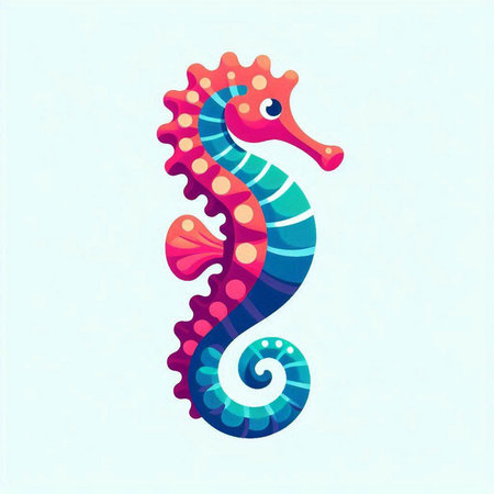 Colorful sea horse on blue background. Vector illustration for your designのイラスト素材