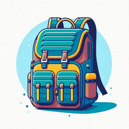 Colorful vector illustration of a school backpack on a white background.のイラスト素材