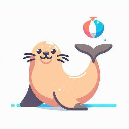 Cute seal with a ball on a white background. Vector illustrationのイラスト素材