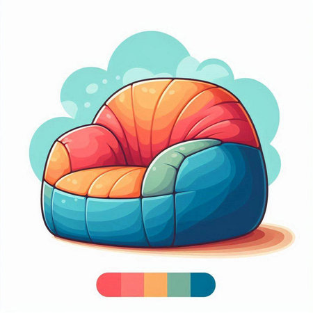 Illustration of a cartoon armchair in blue and orange colors.のイラスト素材