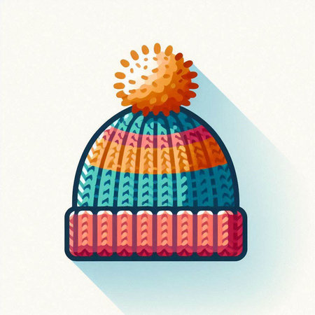 Winter knitted hat with pompon. Vector illustration in flat styleのイラスト素材