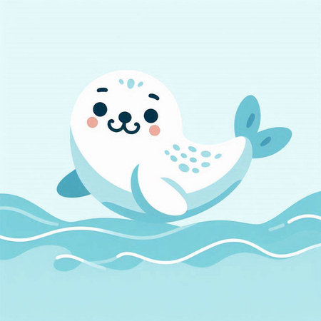 Cute seal in the water. Vector illustration of a sea animal.のイラスト素材