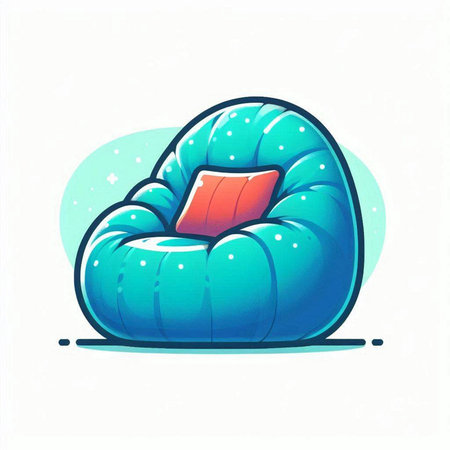 Illustration of a blue beanbag with cushions on a white backgroundのイラスト素材