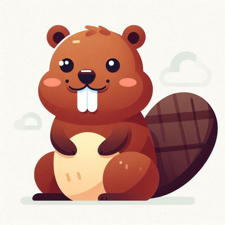 Cute cartoon beaver sitting on the ground. Vector illustration.のイラスト素材