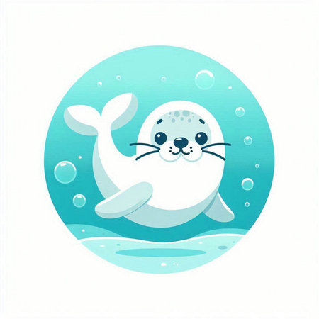 Cute seal in the water. Vector illustration in cartoon style.のイラスト素材