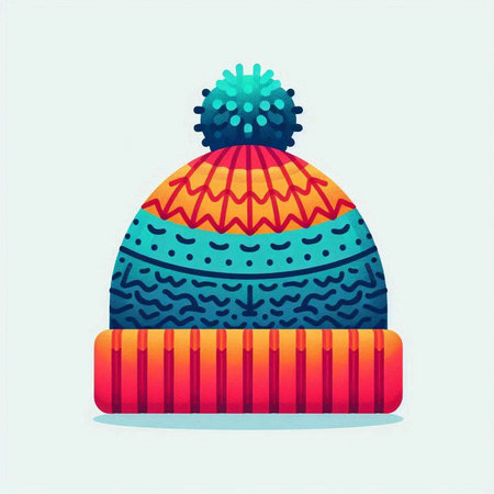 Winter hat with pompon. Vector illustration in flat design style.のイラスト素材