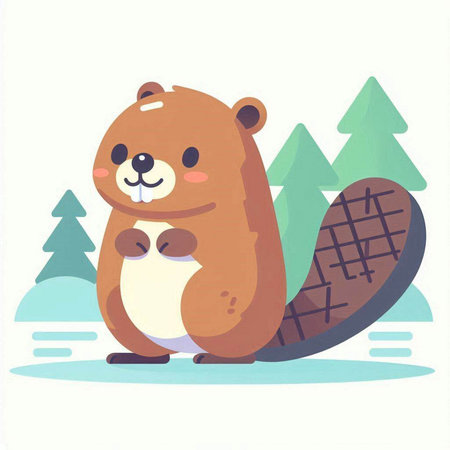 Beaver in the forest. Cute cartoon character. Vector illustrationのイラスト素材