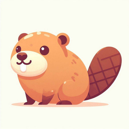 Cute cartoon beaver on a white background. Vector illustration.のイラスト素材