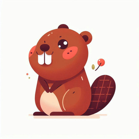 Cute cartoon beaver on white background. Vector illustration for your designのイラスト素材