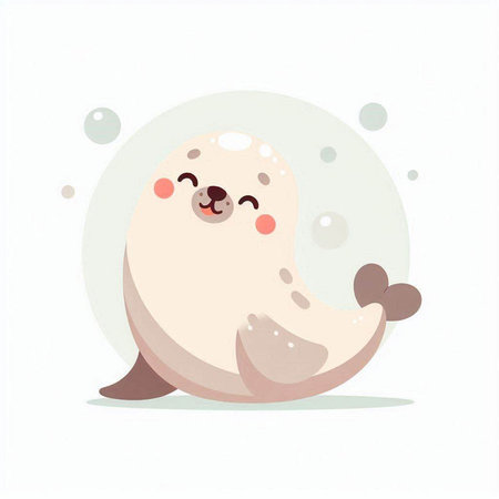 Cute seal cartoon vector illustration. Cute seal animal character.のイラスト素材