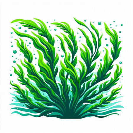 Green seaweed. Vector illustration. Isolated on white background.のイラスト素材