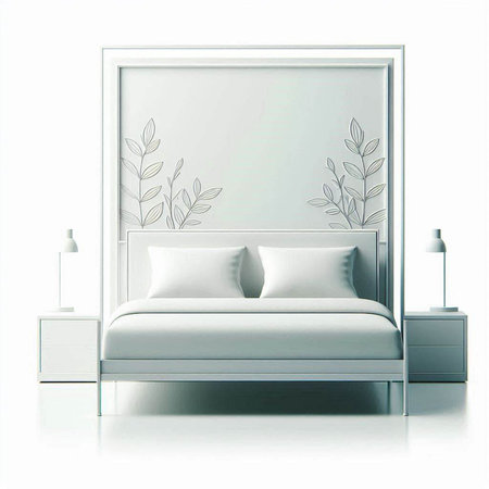 modern bedroom with a bed and a set of pillows on a white backgroundのイラスト素材