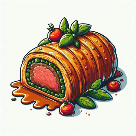 Illustration of a strudel with cherry on a white backgroundのイラスト素材