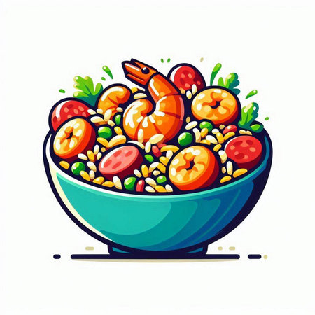 Pilaf with shrimps and vegetables. Vector illustration.のイラスト素材