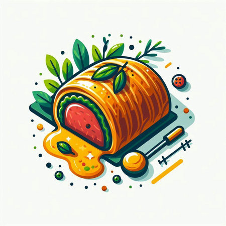 Vector illustration of sushi roll with salmon, cheese and caviar.のイラスト素材