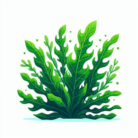 Green seaweed isolated on white background. Vector illustration in cartoon style.
