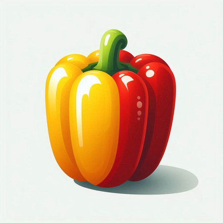 Red and yellow bell pepper isolated on white background. Vector illustration.のイラスト素材