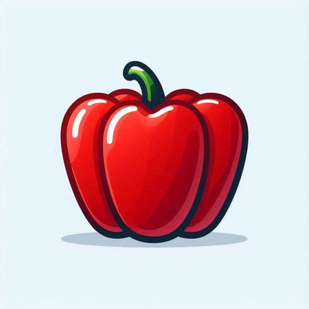 Red bell pepper vector illustration, isolated on blue background. Vegetarian food.のイラスト素材