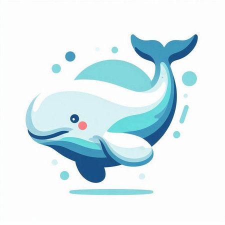 Vector illustration of cute cartoon blue whale isolated on a white background.のイラスト素材