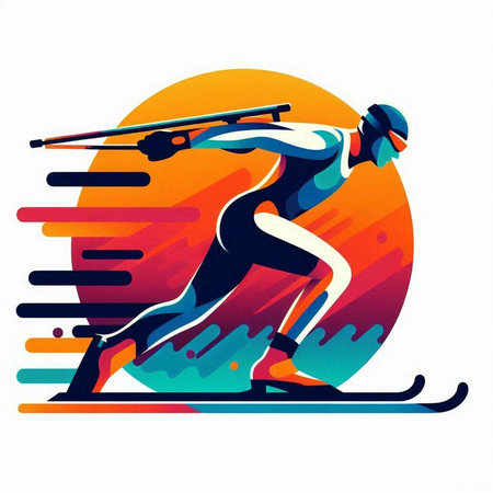 Cross-country skier in action, vector abstract background, sport illustrationのイラスト素材