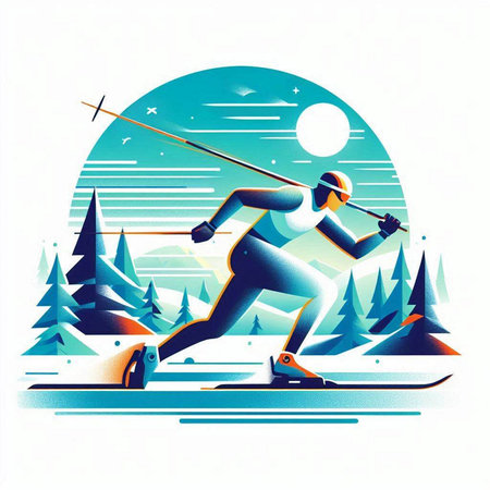 Skiing on the ice in the mountains. Vector illustration.のイラスト素材