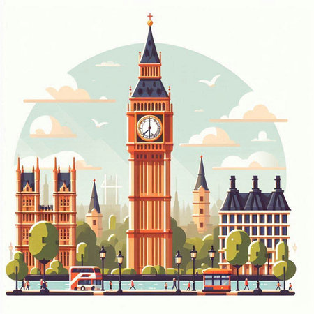 Big Ben, London, United Kingdom. Flat style vector illustration.のイラスト素材