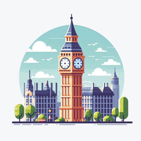 Big Ben, London, United Kingdom. Vector illustration in flat styleのイラスト素材