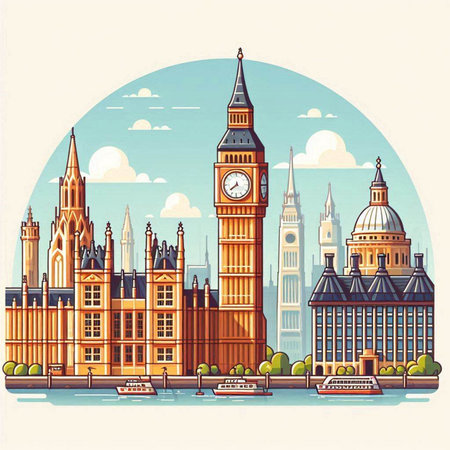 London, United Kingdom. Big Ben and Houses of Parliament. Vector illustration.のイラスト素材