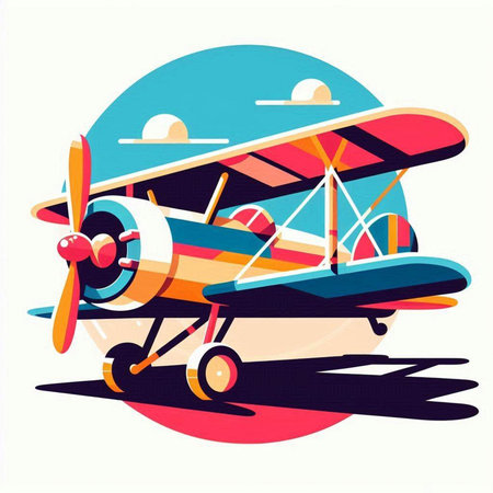 Retro biplane flying in the sky. Vector illustration in flat styleのイラスト素材