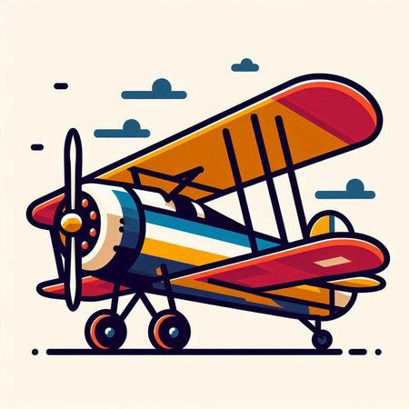 Vector illustration of a retro airplane in flat cartoon style. Isolated on white background.のイラスト素材