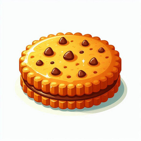 Illustration of a round biscuit with chocolate chips on a white backgroundのイラスト素材