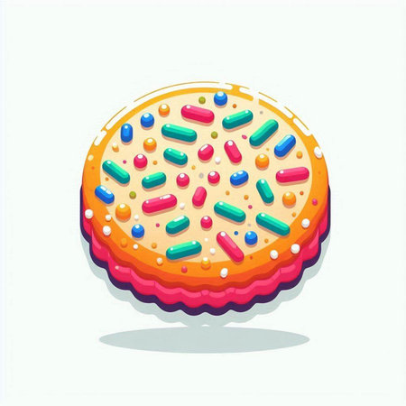 Illustration of donut with colorful sprinkles on white background.のイラスト素材