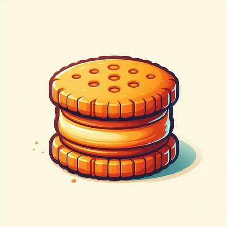 Vector illustration of a stack of cookies on a beige background.のイラスト素材
