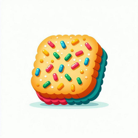 Illustration of a cookie with colorful sprinkles on a white backgroundのイラスト素材