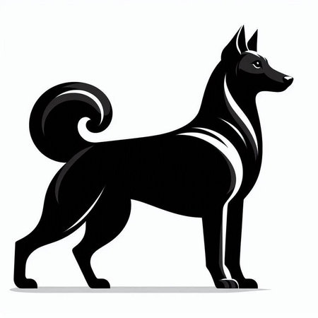 Black silhouette of a dog on a white background. Vector illustration.のイラスト素材