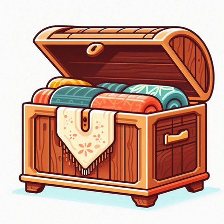 Wooden chest. Vector illustration of a wooden chest with different things.のイラスト素材