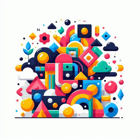 Colorful abstract vector illustration of geometrical shapes in a circleのイラスト素材