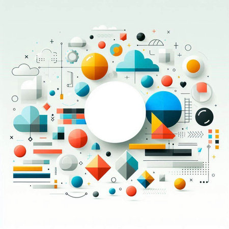Abstract geometric background with circles, squares and other elements. Vector illustration.のイラスト素材