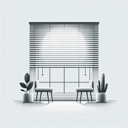 Illustration of a window with blinds and chairs in the interiorのイラスト素材