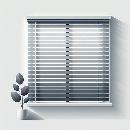 Illustration of window with blinds and plant on a white backgroundのイラスト素材