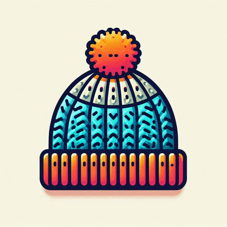 Knitted hat with pompon. Vector illustration in retro style.のイラスト素材